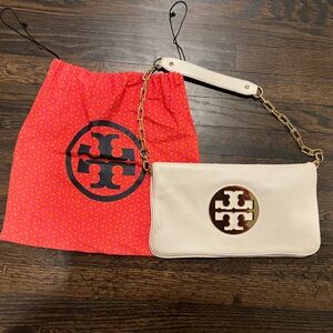 Tory Burch Ivory Clutch with Gold Accents